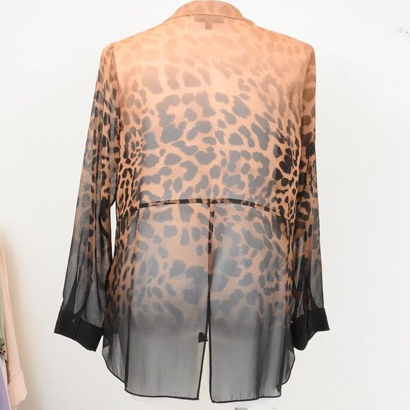 Lane Bryant Leopard Ombre Plus Size 18/20 Sheer Blouse Button Up Long Sleeve - Picture 4 of 8